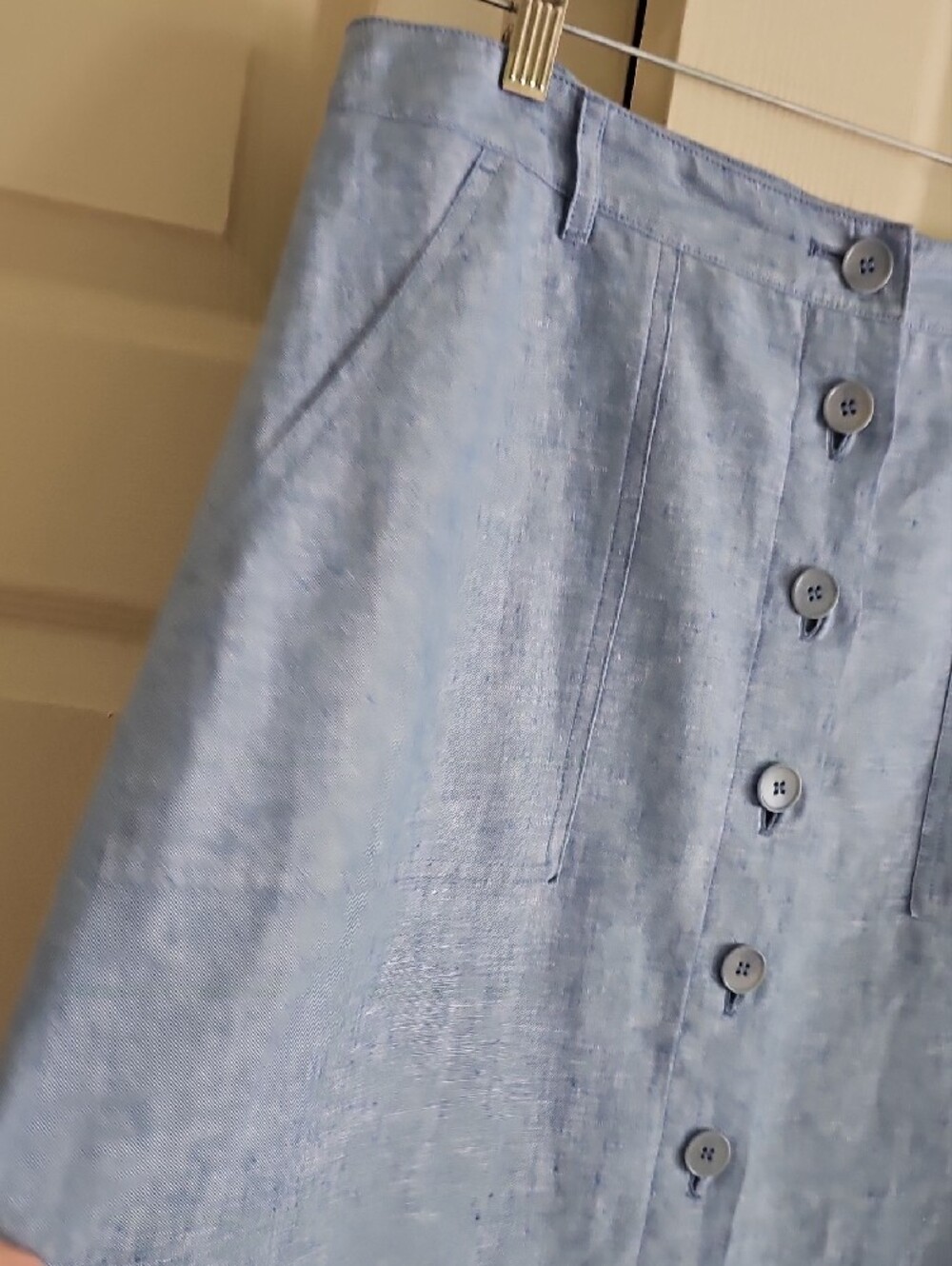 Talbots Light Blue Button-Front Linen Midi Skirt - Picture 3 of 8